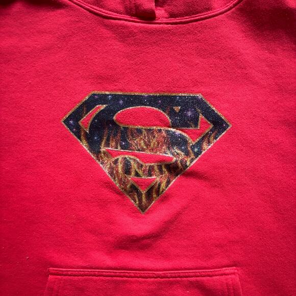 vintage 2001 superman flames hoodie women's medium y2k dc comics superhero - Picture 2 of 6